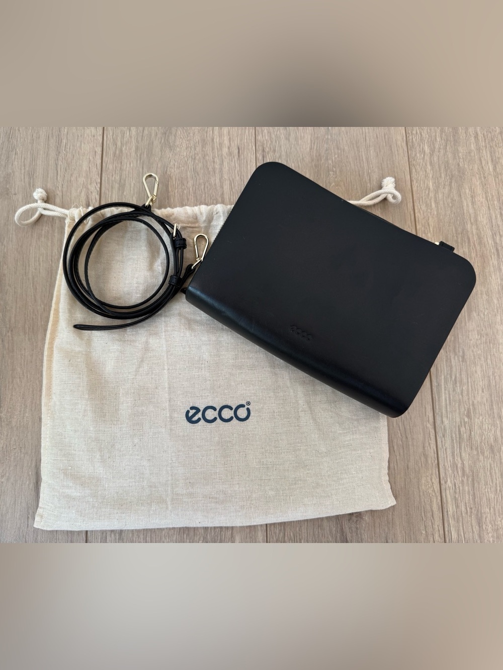 Ecco Leather Crossbody with Gold Hardware